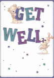 Bursting with cheer and endearing optimism, this vibrant get well card sets a scene of playful companionship on a canvas as crisp and inviting as a morning stroll through Chislehurst's village lanes. A sweet teddy bear and a floppy-eared puppy, delightfully animated and irresistibly soft-looking, work together to hold and balance the oversized, colorful letters that boldly declare 'Get Well.' The text, rendered in bright indigo and teal, creates a lively presence amid a backdrop of creamy white, their hues harmonising with scattered stars that shimmer in blue and purple around the joyful friends. The illustration's comforting fluff and velvety textures are so vivid, they evoke the soft touch of petals in a freshly arranged bouquet-a sensation well known by Chislehurst's local florists. Each detail, from the glimmer of hopeful stars to the expressive, affectionate faces, adds a layer of sincere encouragement and support. Much like a thoughtfully arranged bouquet delivered with care to someone on Camden Park Road or near Prickend Pond, the card's uplifting mood and playful artistry offer a gentle emotional balm, promising to lift spirits and deliver smiles to anyone in need of healing across this welcoming community.